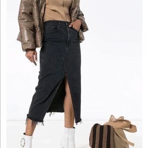 3x1 Black Denim Mid Rise MIDI Skirt